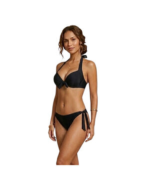 Colloyes Black Bikini Set NWT $129 Retail Halter Tie Top Side Tie Bottom Size M